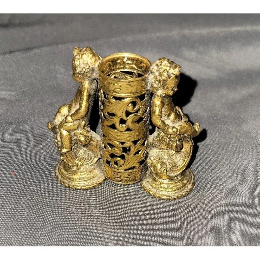 Vintage Brass cherub lipstick holder from the 1940's Vanity Cosmetics Beauty